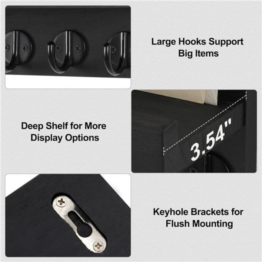 Key Holder for Wall, Decorative Key and Mail Holder with Shelf Has Large Hooks - Picture 12 of 16